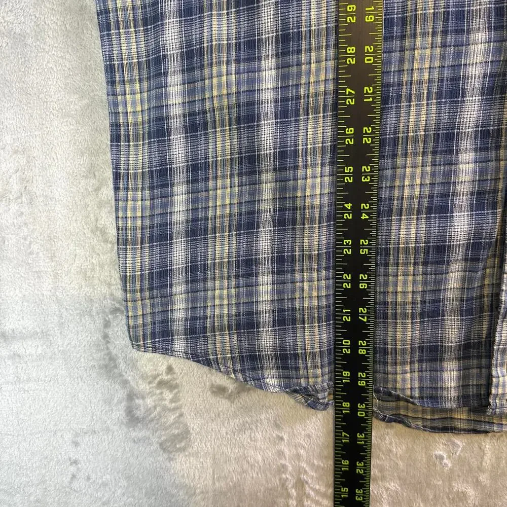 Y2K John Varvatos USA Plaid Button Up Shirt Mens XL Blue Short Sleeve